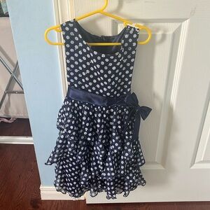 Navy blue and white polka dot children’s formal dress